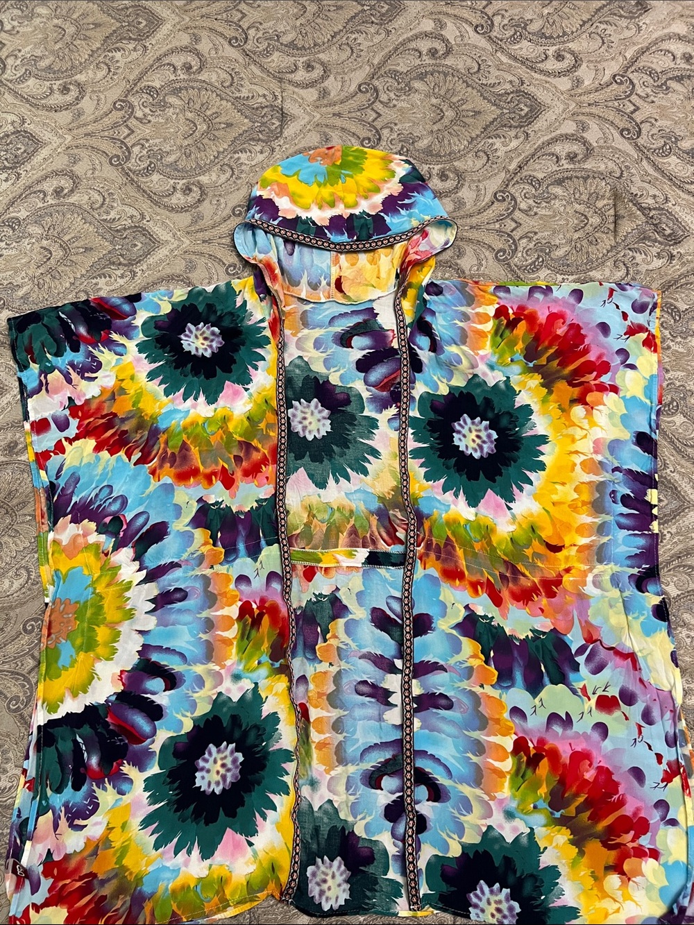 Colorburst Tie-Dye looking flower, Hooded Swim Coverup